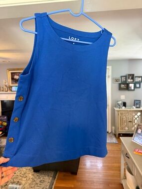 LOFT Royal Blue Side-Button Sleeveless Tank